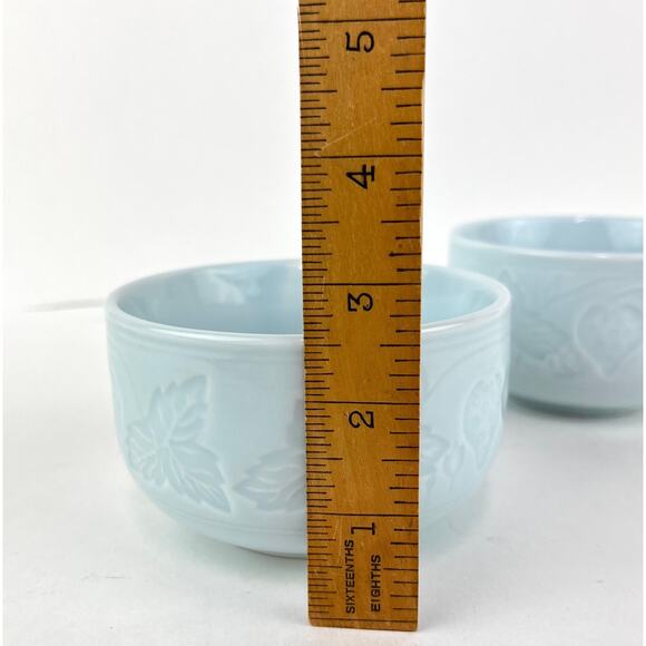 Blue Asian Celadon Pottery Bowl Set with Strawberry Pattern - Picture 8 of 8